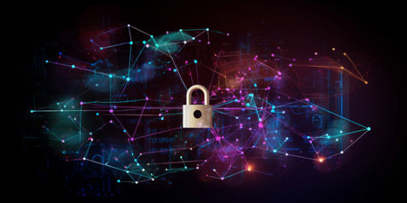 Conceptual background image with connection lines and lock. 3d renderingの素材