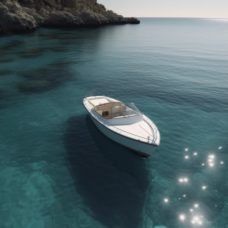 Boat in the sea. View from above. 3d renderingの素材