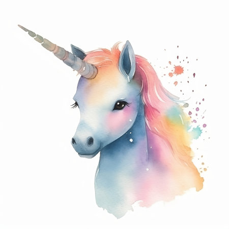 Unicorn watercolor illustration. Isolated on white background.の素材