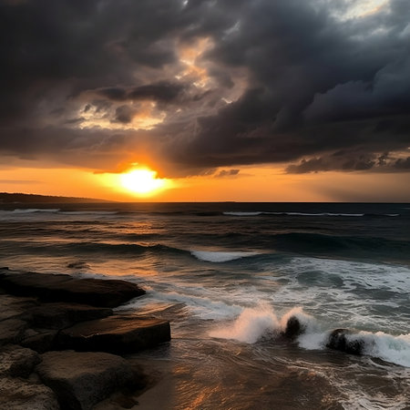 Beautiful seascape. Dramatic sky over the sea.の素材