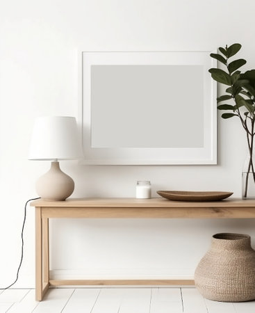 Mock up poster frame in interior background, Scandinavian style, 3D renderの素材