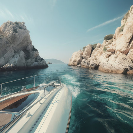 Yachts and boats in the bay of the Mediterranean Sea.の素材