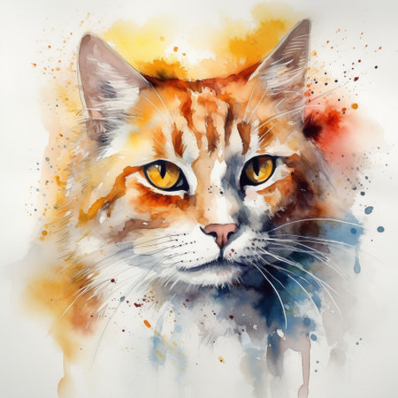 Watercolor portrait of a cat on a white background. Hand drawn illustration.の素材
