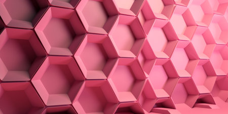 Abstract 3d rendering of chaotic hexagons. Futuristic background with hexagons.の素材