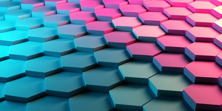 Abstract 3d rendering of chaotic hexagons. Colorful background.の素材