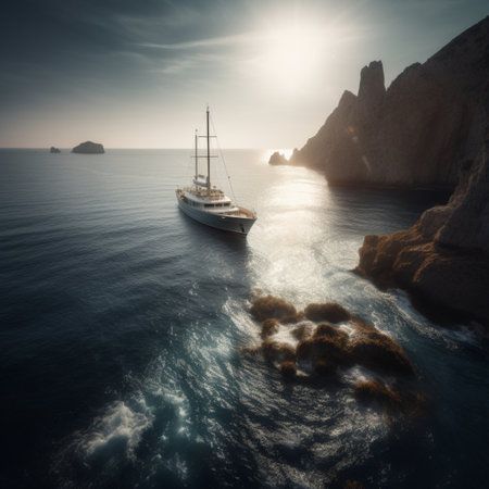 Yacht in the sea at sunset. Beautiful seascape.の素材