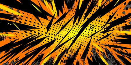 Abstract background with black and orange curved lines and dots in pop art styleの素材