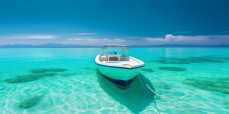 Boat in the transparent water of the Adriatic Sea, Croatiaの素材