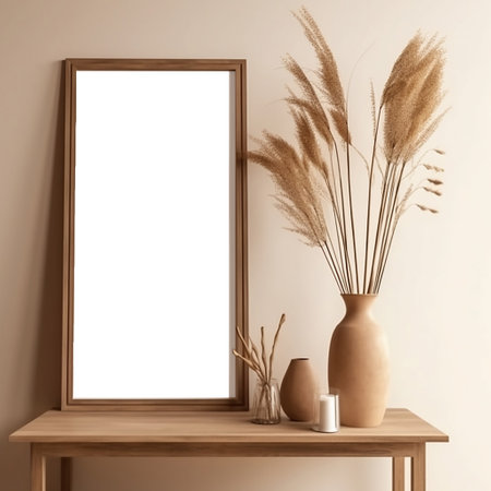 Mock up poster frame in interior background. 3d render illustrationの素材