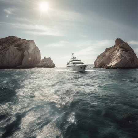 Luxury yacht in the sea at sunset. Toned.の素材