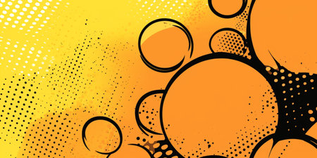 abstract background with circles and halftone dots in yellow and black colorsの素材