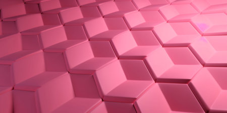 Abstract background made of pink hexagons. 3d render illustration.の素材