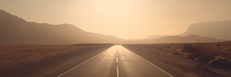 Road in the desert at sunset. Travel concept. 3D renderingの素材