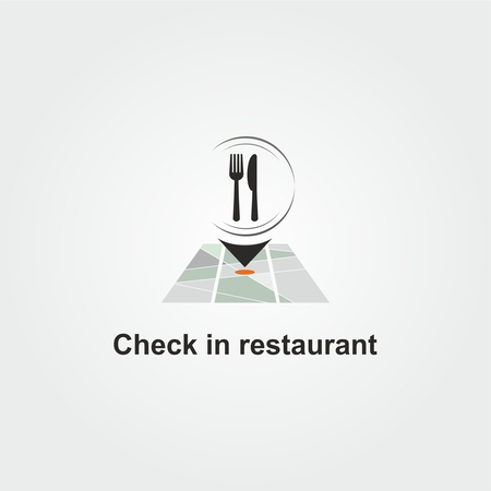 Check in Restaurant logo with spoon, fork and dish on mapのイラスト素材