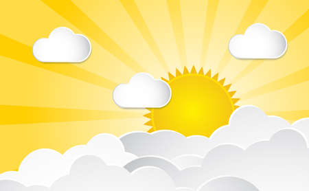 cloud with sun in paper style vector illustrationのイラスト素材