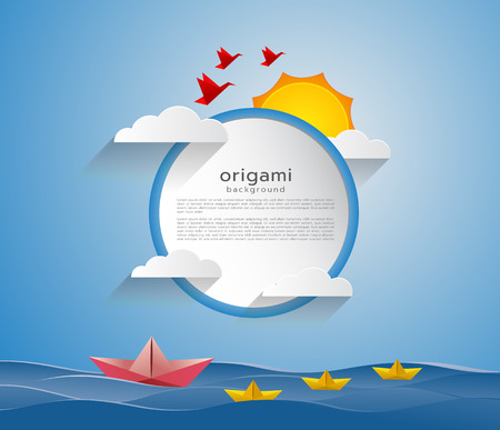origami style label with sun and cloud. Art  styleのイラスト素材