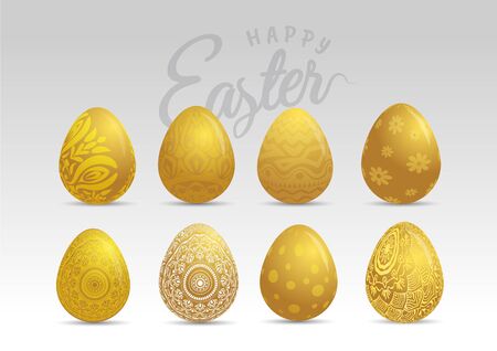 Gold easter eggs with patten set. Vector illustration.のイラスト素材