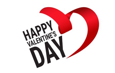 Valentines day background heart with ribbon and typography of happy valentines day textのイラスト素材