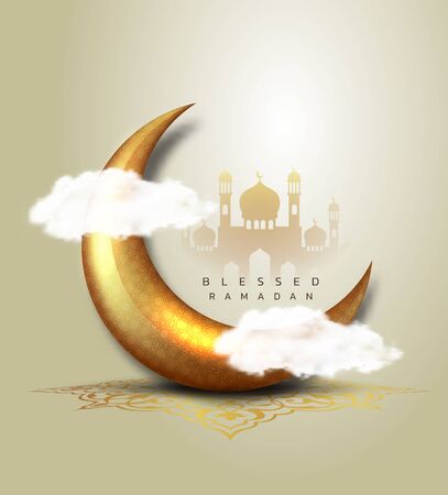 this is a saRamadan Kareem arabic calligraphy greeting card. design islamic with Gold moon Translation of text 'Ramadan Kareem ' islamic celebration ramadan calligraphy islamic calligraphymple image descriptionのイラスト素材