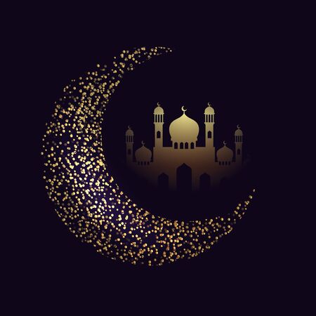 Ramadan Kareem arabic calligraphy greeting card. design islamic with Gold moon Translation of text 'Ramadan Kareem ' islamic celebration ramadan calligraphy islamic calligraphyのイラスト素材