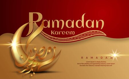 Ramadan Kareem arabic calligraphy greeting card. design islamic with Gold moon Translation of text 'Ramadan Kareem ' islamic celebration ramadan calligraphy islamic calligraphyのイラスト素材