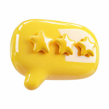 This vibrant yellow cartoon speech bubble features three shiny stars, perfect for adding a playful...
