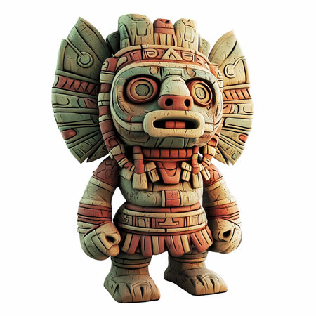 Explore this vibrant 3D cartoonish sculpture inspired by Aztec culture. The piece features intricate...