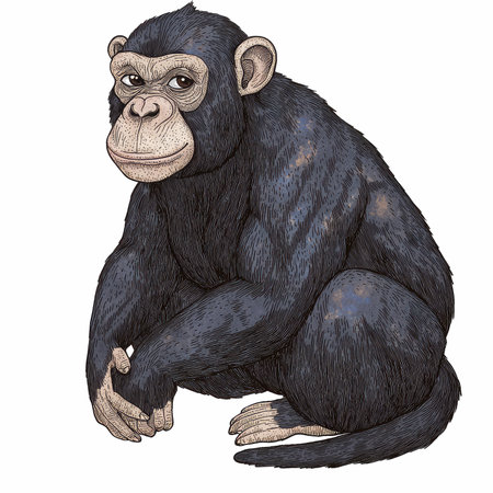 This captivating illustration showcases a contemplative chimpanzee with expressive features. The...