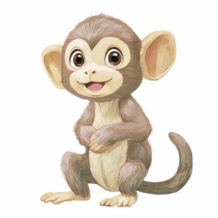 This delightful cartoon macaque character showcases a playful expression, perfect for children's...