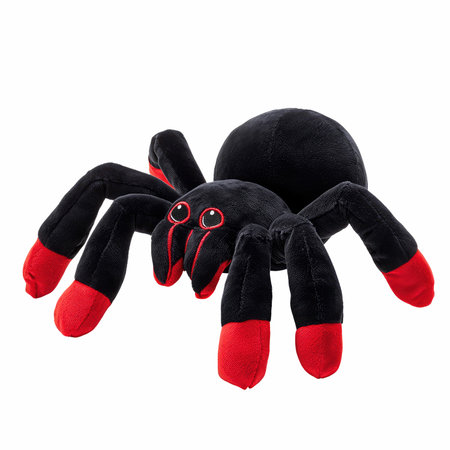 Discover a captivating soft toy of a black and red tarantula, presented in a side view without any...