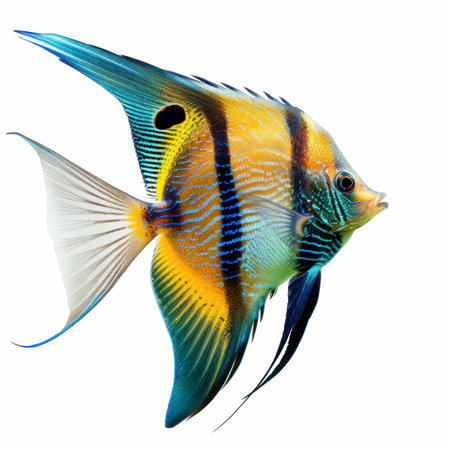 A stunning photorealistic image of a vibrant tropical fish showcasing intricate colors and patterns...