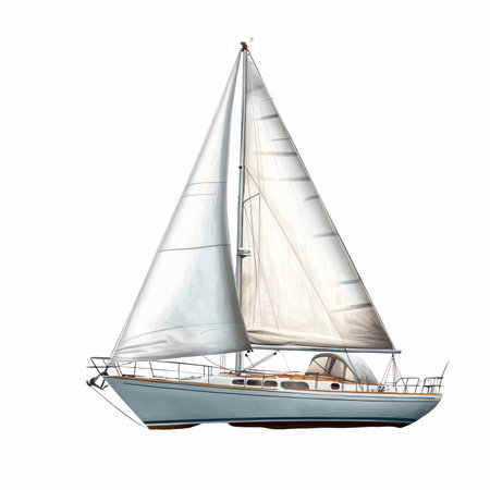 A stunning photorealistic depiction of an isolated sailboat on a clean white background, perfect for...