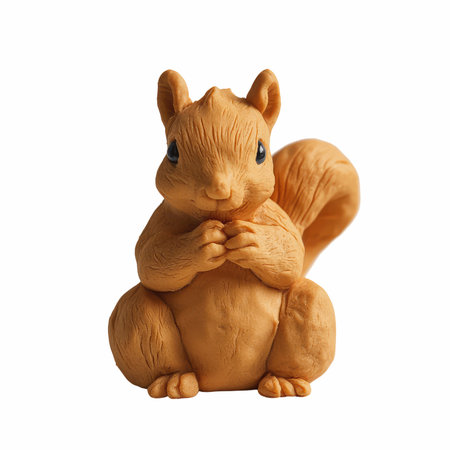This charming squirrel figure made of playdough features a playful design and vibrant colors, perfect for children's activities or artistic projects set against a solid white background.の写真素材