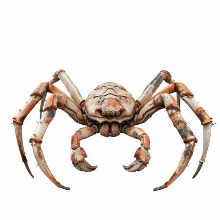 A highly detailed photorealistic image of a crab with intricate features on a fresh white...