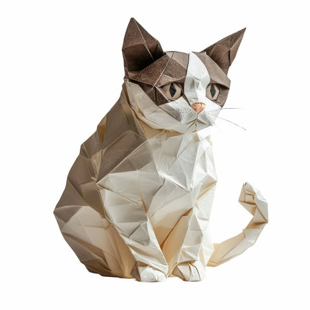 This captivating image features a beautifully crafted origami cat, exuding charm and creativity, perfect for art lovers and design enthusiasts.の写真素材