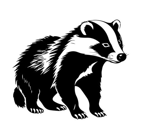 This striking black and white illustration of a badger captures the essence of wildlife in a creative and artistic way, perfect for various design needs.のイラスト素材