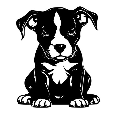 A charming illustration of a black and white puppy sitting with a curious expression. This artwork captures the playful spirit and adorable features of a young dog, perfect for pet lovers.のイラスト素材