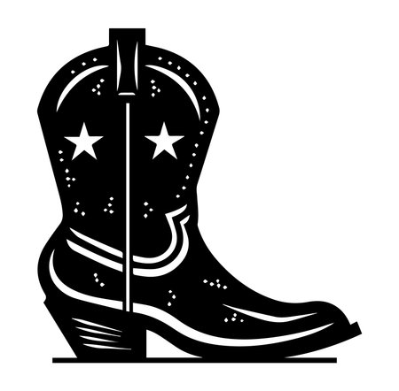 This striking black cowboy boot showcases a unique design featuring stars and a bold silhouette, perfect for Western themes and fashion statements.のイラスト素材