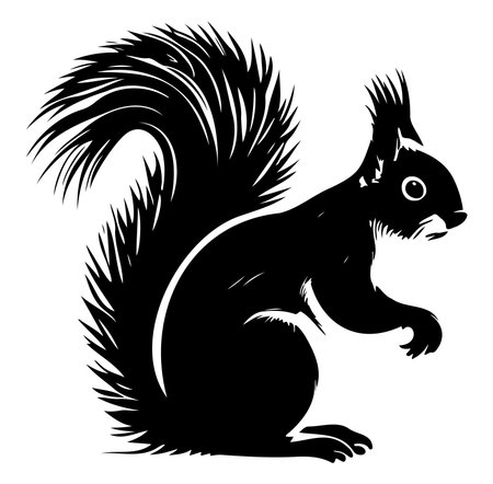 Intricate silhouette of a squirrel showcasing its furry texture and playful stance. Perfect for nature-themed designs and wildlife illustrations.のイラスト素材