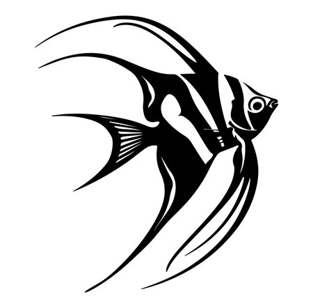 Stunning black and white illustration of a fish gracefully swimming. Perfect for aquatic themes, modern decor, or artistic projects that celebrate marine life.のイラスト素材