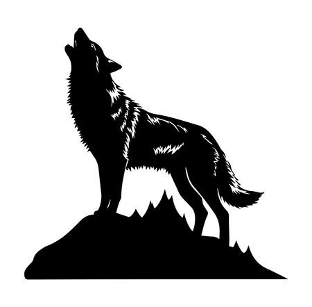 A striking silhouette of a howling wolf stands on a rocky peak, embodying the spirit of wilderness...