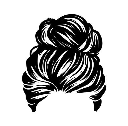 This elegant black silhouette features a stylish updo hairstyle, showcasing smooth curves and voluminous textures, perfect for beauty and fashion themes.のイラスト素材