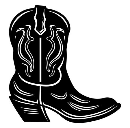 This artistic black silhouette of a cowboy boot represents western fashion and culture, showcasing stylish design and traditional craftsmanship in footwear.のイラスト素材