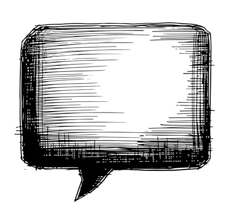 This hand-drawn speech bubble features a sketchy texture, ideal for illustrating dialogue or communication. Perfect for creative projects, ads, or social media.のイラスト素材