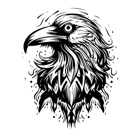 This captivating illustration features an intricate black and white raven, showcasing the beauty of nature and artistic creativity with detailed line work and unique design elements.のイラスト素材