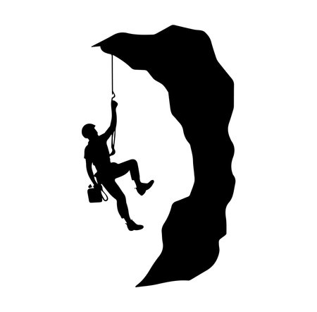 A striking silhouette of a rock climber scaling a steep cliff, showcasing the thrill of adventure and the spirit of exploration in the great outdoors.のイラスト素材