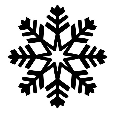 This image features a black silhouette of a detailed snowflake on a pure white background, perfect for representing winter themes, decorations, or holidays.のイラスト素材