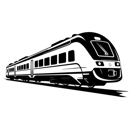 A striking black and white illustration of a modern train, showcasing sleek lines and a sense of motion. Perfect for themes of travel and transportation.のイラスト素材
