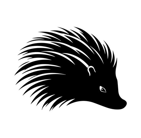 Unique silhouette of a hedgehog showcasing its spiky quills. Ideal for illustrations, designs, or creative projects focused on nature and wildlife themes.のイラスト素材