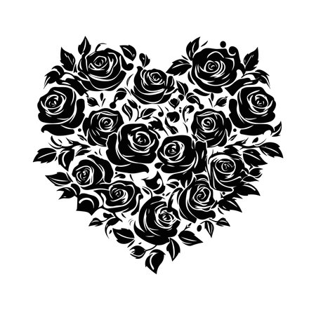 Artistic black roses form a heart shape in this elegant design. Perfect for conveying love and romance, suitable for a variety of occasions and decorative needs.のイラスト素材